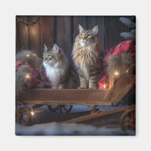 Maine Coon Snowy Sleigh Kerst Decor Magneet