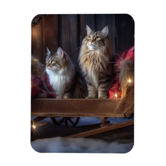 Maine Coon Snowy Sleigh Kerst Decor Magneet (Verticaal)