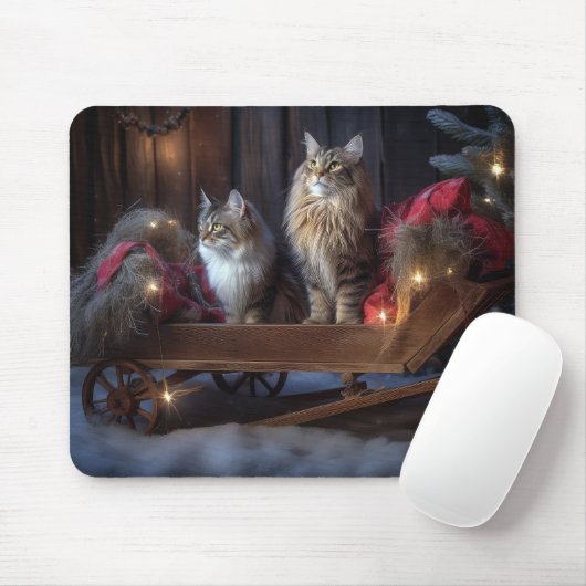 Maine Coon Snowy Sleigh Kerst Decor Muismat (Met muis)