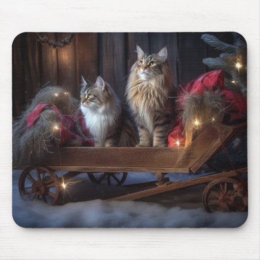 Maine Coon Snowy Sleigh Kerst Decor Muismat (Voorkant)