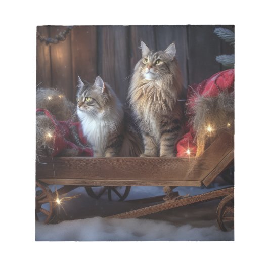 Maine Coon Snowy Sleigh Kerst Decor Notitieblok (Voorkant)