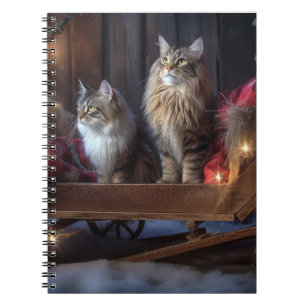 Maine Coon Snowy Sleigh Kerst Decor Notitieboek
