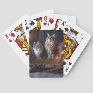 Maine Coon Snowy Sleigh Kerst Decor Pokerkaarten
