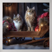 Maine Coon Snowy Sleigh Kerst Decor Poster (Voorkant)
