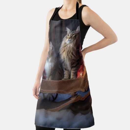 Maine Coon Snowy Sleigh Kerst Decor Schort (Insitu)