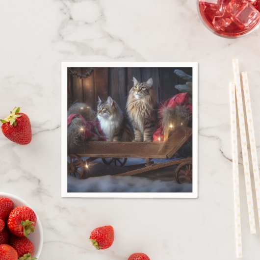 Maine Coon Snowy Sleigh Kerst Decor Servet (Insitu)