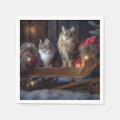 Maine Coon Snowy Sleigh Kerst Decor Servet (Voorkant)
