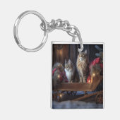 Maine Coon Snowy Sleigh Kerst Decor Sleutelhanger (Voorkant Links)
