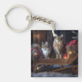 Maine Coon Snowy Sleigh Kerst Decor Sleutelhanger (Voorkant)