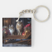 Maine Coon Snowy Sleigh Kerst Decor Sleutelhanger (Achterkant)