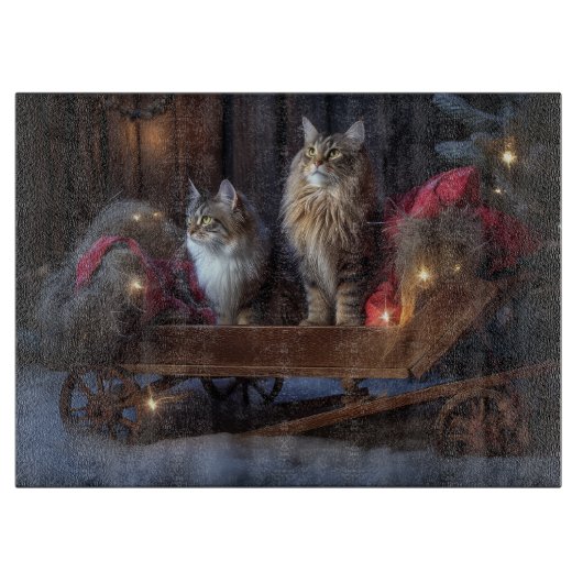 Maine Coon Snowy Sleigh Kerst Decor Snijplank (Voorkant)