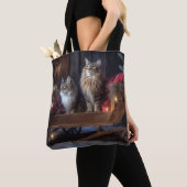 Maine Coon Snowy Sleigh Kerst Decor Tote Bag (Dichtbij)