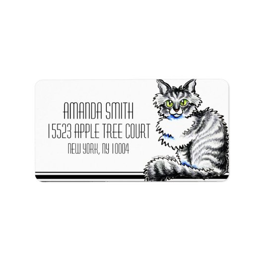 Maine Coon Tabby Cat Off-Leash Art™ Tuxedo Etiket (Voorkant)