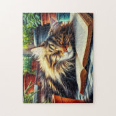 Maine Coon Tabby Kat Slapen in een Tuin Legpuzzel (Verticaal)