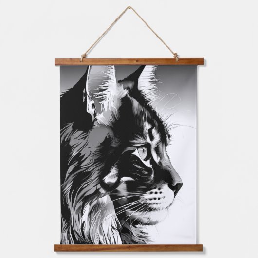 Maine Coon Tapestry: Black & White Cat Wall Hangin Hangend Wandkleed (Voorkant)
