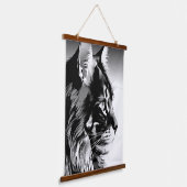 Maine Coon Tapestry: Black & White Cat Wall Hangin Hangend Wandkleed (Gebogen)