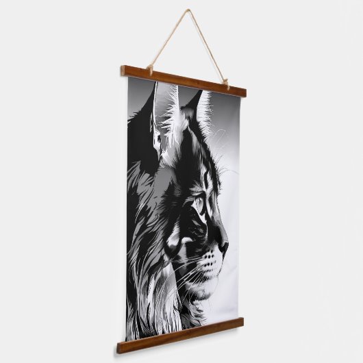 Maine Coon Tapestry: Black & White Cat Wall Hangin Hangend Wandkleed (Gebogen)