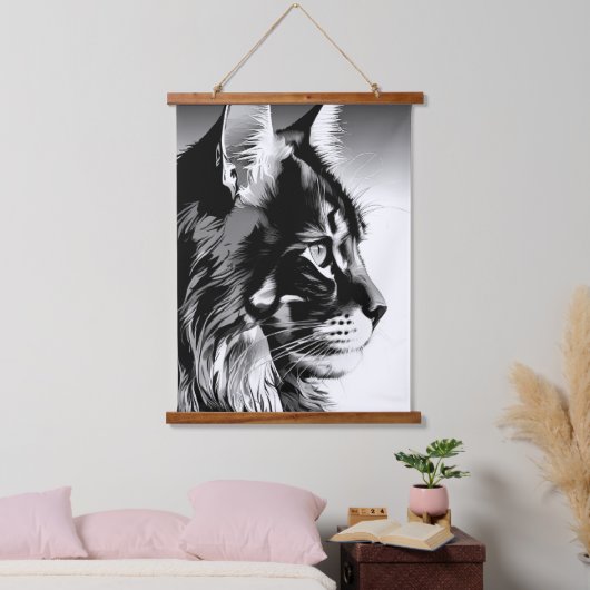 Maine Coon Tapestry: Black & White Cat Wall Hangin Hangend Wandkleed (Slaapkamer)