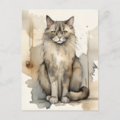 Maine Coon Waterverf Briefkaart (Voorkant)