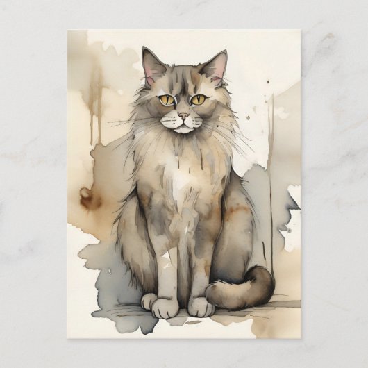 Maine Coon Waterverf Briefkaart (Voorkant)