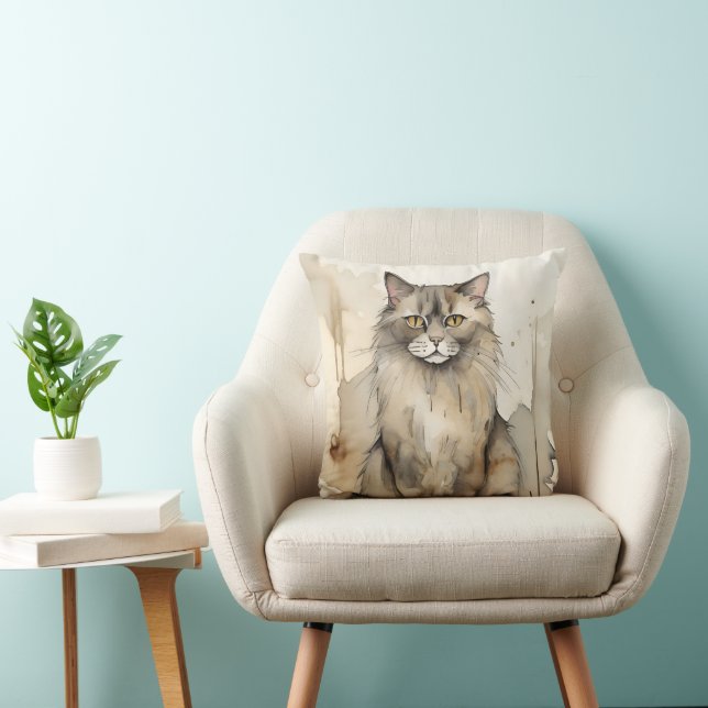 Maine Coon Waterverf Kussen (Stoel)