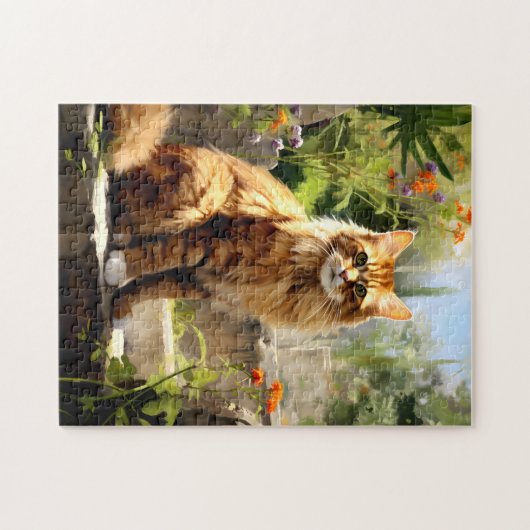 Maine Coon Zittend in Tuin Legpuzzel (Horizontaal)