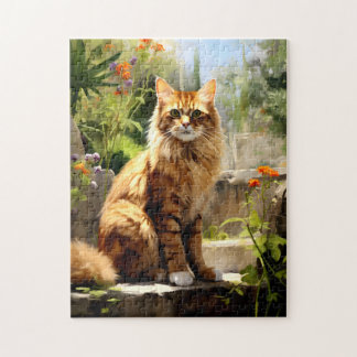 Maine Coon Zittend in Tuin Legpuzzel