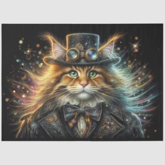 Maine Coone grillige Steampunk Decoupage Tissuepapier (Voorkant)