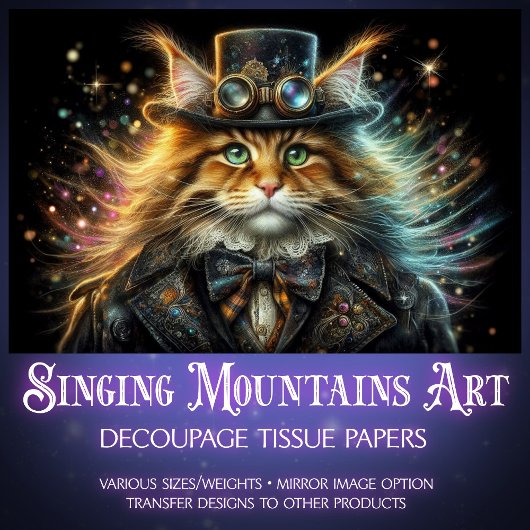  Maine Coone grillige Steampunk Decoupage Tissuepapier