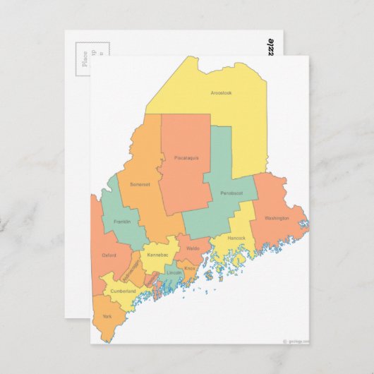 Maine County Map Briefkaart (Voorkant / Achterkant)