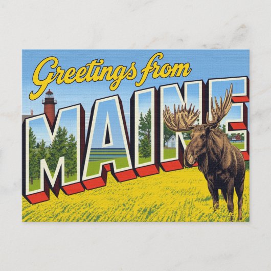 Maine Eland en Vuurtoren Briefkaart (Voorkant)