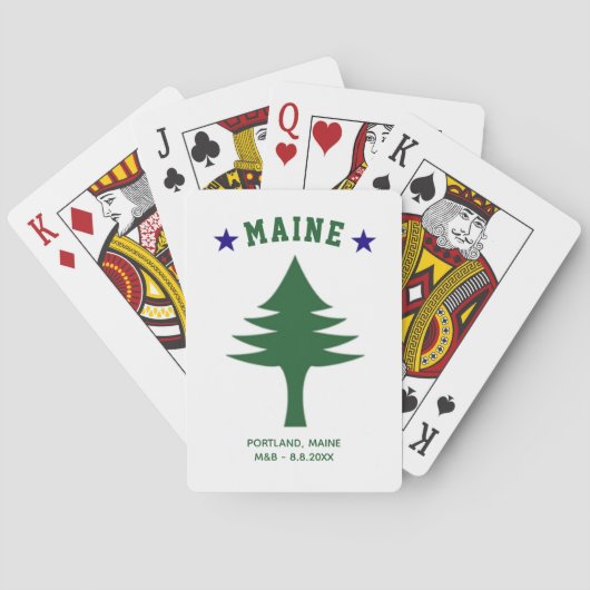 Maine Flag Tree Star Wedding Favor Custom Text Pokerkaarten (Achterkant)