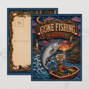 Maine Gone Fishing Atlantische Zalm Briefkaart