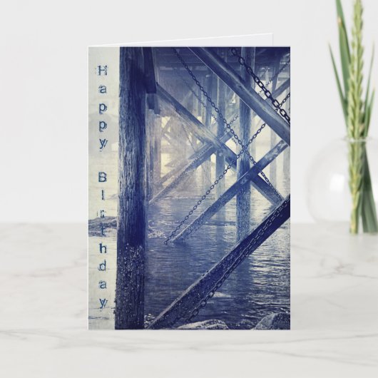 Maine Harbour Docks Rustic Blue Birthday Kaart (Voorkant)