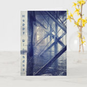 Maine Harbour Docks Rustic Blue Birthday Kaart (Gele Bloem)
