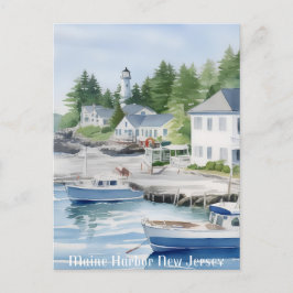 Maine Harbour New Jersey Waterverf Kunst Briefkaart