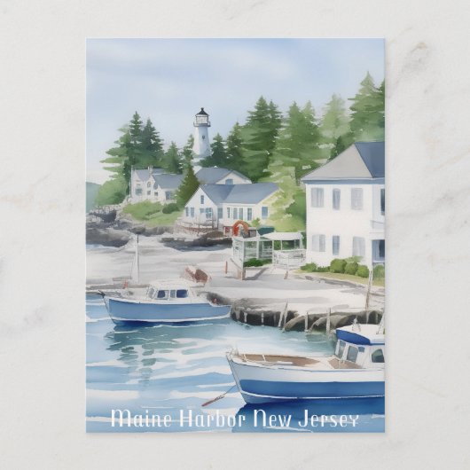 Maine Harbour New Jersey Waterverf Kunst Briefkaart (Voorkant)