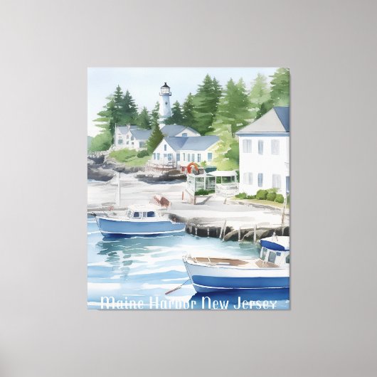 Maine Harbour New Jersey Waterverf Kunst Canvas Afdruk (Voorkant)