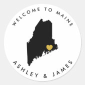 Maine Huwelijkskaart Welkomststicker Label, Zwart Ronde Sticker (Voorkant)