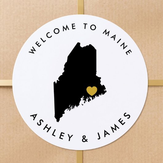 Maine Huwelijkskaart Welkomststicker Label, Zwart Ronde Sticker