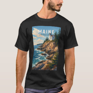 Maine Illustratie Reis Kunst Vintage T-shirt