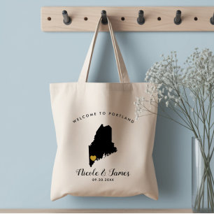 Maine kaart trouwontvangsttas, Zwart & Goud Tote Bag