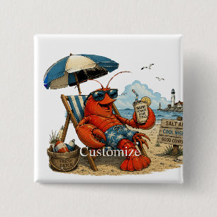 Maine Kreeft Summer Fun Thunder_Cove Vierkante Button 5,1 Cm