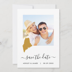 Maine Landkaart Foto Bruiloft Save the Date Kaart