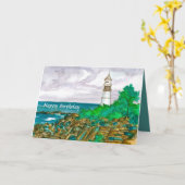 Maine Lighthouse Gelukkige Verjaardag Kaart (Gele Bloem)