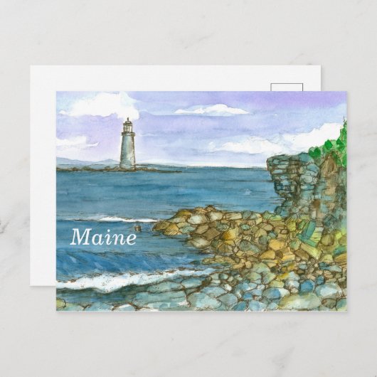 Maine Lighthouse Rocks Calm Ocean Briefkaart (Voorkant / Achterkant)