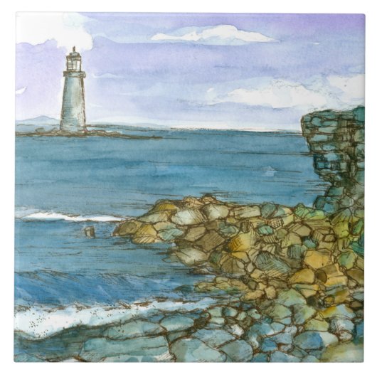 Maine Lighthouse Rocky Coastline Ocean Tegeltje (Voorkant)