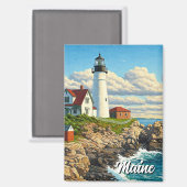 Maine Lighthouse Travel Magneet (Voorkant / Achterkant)