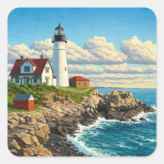 Maine Lighthouse Travel Vierkante Sticker (Voorkant)