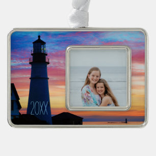 Maine Lighthouse Verzilverd Omlijst Ornament